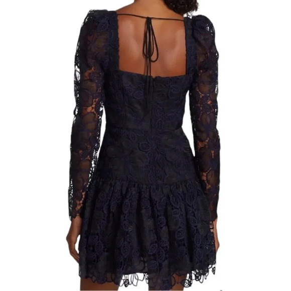 ML Monique Lhuillier's navy minidress, lace organza square neck. Size 6 NWT - Picture 4 of 13